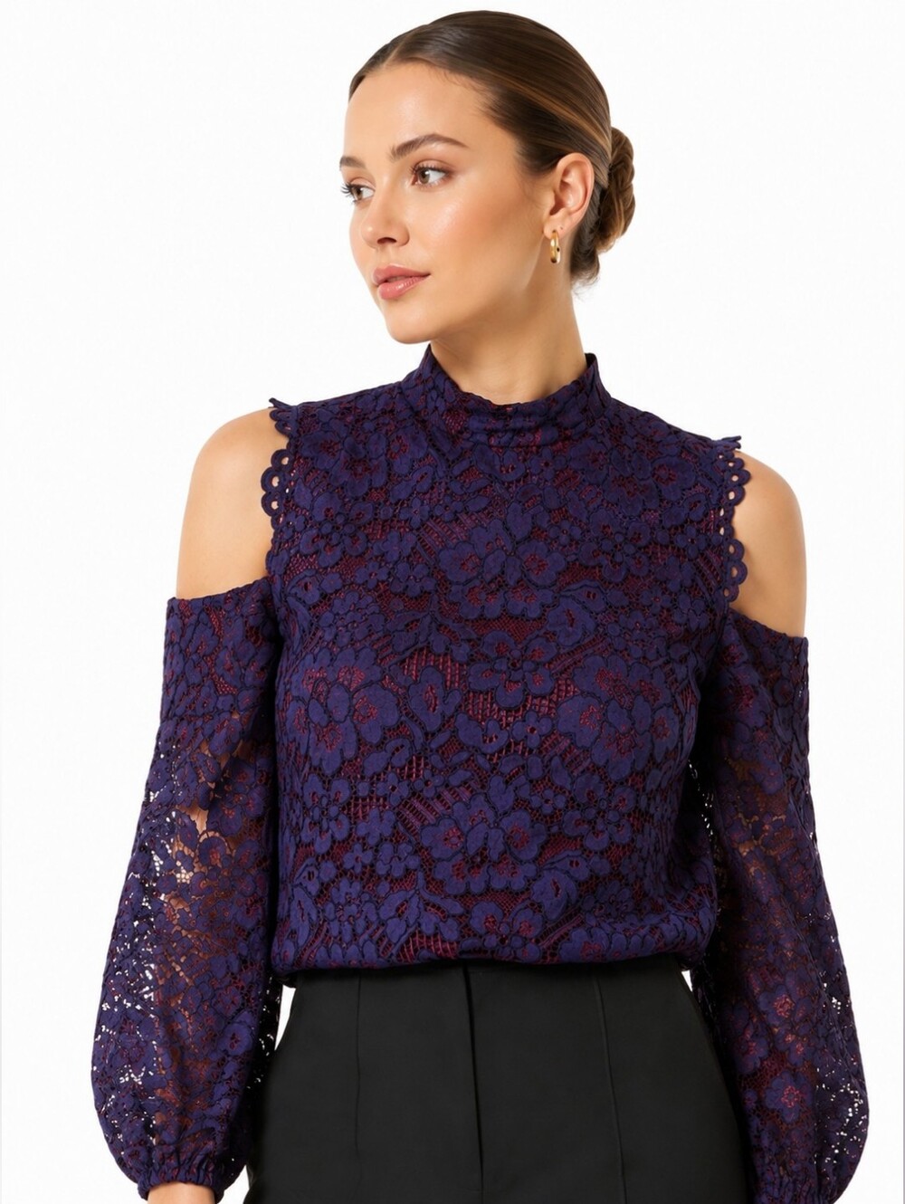 NWT $396 Alexis Siri Cold Shoulder Lace Blouse Purple Size Small